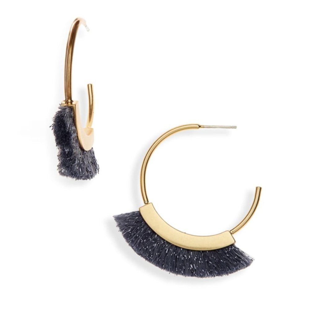 Madewell Gold + Black Fringe Hoop Earrings